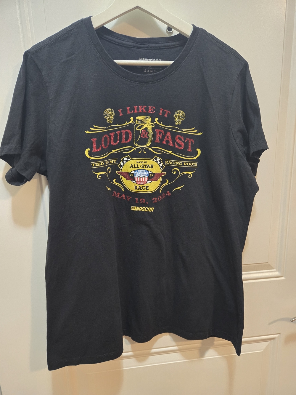 Nascar Black Tee with Red and Yellow Loud & Fast Graphic